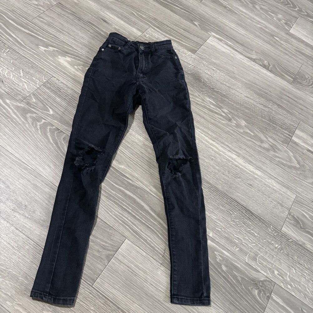 Bob Jeans Black Distressed Skinny Jeans Size 0 Mid Rise Stretch Denim
